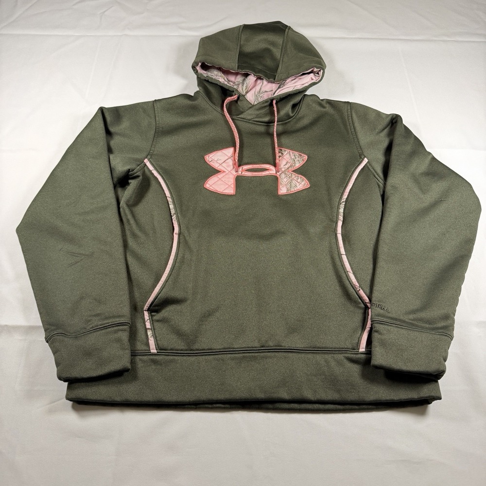 Under Armour Child's M Sweatshirt Storm Reeltree Army Green Pink Pullover Comfy